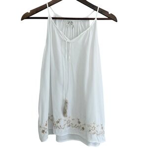 MUDD Y2K Embroidered White Boho Tank Top Tassel Ties Size Medium